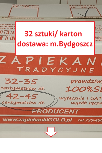 karton "standardowy" - 32 sztuki, ręcznie produkowanej kraftowej zapiekanki w wersji GOLD, smak rodem z lat 80 XX wieku, skład zgodnie z etykietą dł. 42-45cm, ZAKUP UWZGLĘDNIA DOSTAWĘ NA TERENIE m. Bydgoszcz ................................................................. poniższa kwota jest kwotą ostateczną z VAT-em